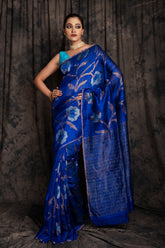 Matka  Rose All Over Sequins Jamdani In Blue Colour